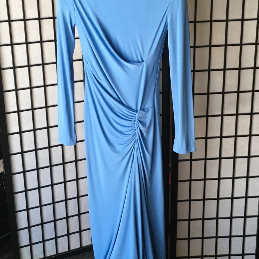 Jonathan Simkhai Sky Blue Long Sleeve Ruched Draped Maxi Dress